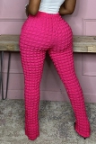 Rose Red High Waist Bubble Cloth Casual Skinny Pants