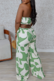 White Green Graphics Print Backless Strapless Pocket Casual Vacation Loose Wide Leg Tube Tops Jumpsuits