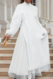 Red Cable Knit Turtleneck Balloon Sleeves Winter Long Sweater with Tulle Layered Hem Maxi Skirt Two Piece Dress Set