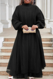 Red Cable Knit Turtleneck Balloon Sleeves Winter Long Sweater with Tulle Layered Hem Maxi Skirt Two Piece Dress Set