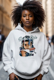 Dark Brown Graphics Print Long Sleeve Draw String Pocket Casual Fall Winter Hooded Sweatshirt