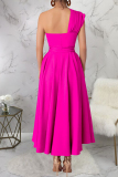 Green Sleeveless Oblique Collar Side Slit Casual Formal Office Lady Pleated Maxi Dresses