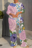 White Red Floral Print O Neck Long Sleeve Sweatshirt And Wide Leg Pants Casual Sportwear Two Pieces Jogger Sets