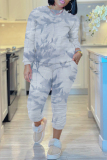 Earthy Yellow Ombre Print O Neck Long Sleeve Sweatshirt And Skinny Pants Casual Two Pieces Tracksuit Sweatpants Set