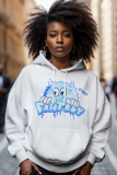 Royal Blue Letter Print Long Sleeve Draw String Pocket Casual Fall Winter Hooded Sweatshirt