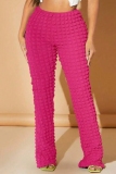 Rose Red High Waist Bubble Cloth Casual Skinny Pants