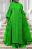Red Cable Knit Turtleneck Balloon Sleeves Winter Long Sweater with Tulle Layered Hem Maxi Skirt Two Piece Dress Set