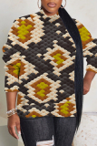Yellow Graphics Print Turtleneck Long Sleeve Casual Fall Winter Knitted Sweater Tops