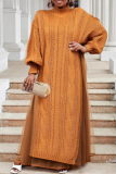 Red Cable Knit Turtleneck Balloon Sleeves Winter Long Sweater with Tulle Layered Hem Maxi Skirt Two Piece Dress Set