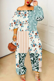 Multicolor Graphics Boho Print Off Shoulder Long Sleeve Vacation Casual Harem Leg Jumpsuits