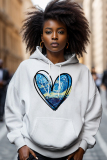 Army Green Graphics Print Long Sleeve Draw String Pocket Casual Fall Winter Hooded Sweatshirt
