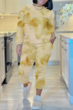 Earthy Yellow Ombre Print O Neck Long Sleeve Sweatshirt And Skinny Pants Casual Two Pieces Tracksuit Sweatpants Set