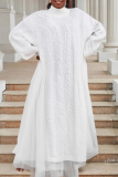 Red Cable Knit Turtleneck Balloon Sleeves Winter Long Sweater with Tulle Layered Hem Maxi Skirt Two Piece Dress Set
