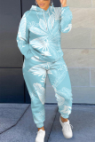 Light Pink Floral Print Long Sleeve Hooded Sweatshirts and Drawstring Pants Two Pieces Sportwear Casual Sweatsuits Sets
