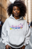 Royal Blue Letter Print Long Sleeve Draw String Pocket Casual Fall Winter Hooded Sweatshirt