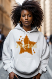 Light Blue Graphics Print Long Sleeve Draw String Pocket Casual Fall Winter Hooded Sweatshirt
