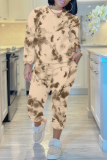 Earthy Yellow Ombre Print O Neck Long Sleeve Sweatshirt And Skinny Pants Casual Two Pieces Tracksuit Sweatpants Set