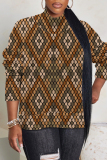 Yellow Graphics Print Turtleneck Long Sleeve Casual Fall Winter Knitted Sweater Tops