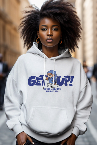 Royal Blue Letter Print Long Sleeve Draw String Pocket Casual Fall Winter Hooded Sweatshirt