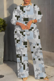 Green Brown Camouflage Print O Neck Long Sleeve Sweatshirt And Wide Leg Pants Casual Sportwear Two Pieces Jogger Sets