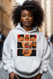 Dark Brown Graphics Print Long Sleeve Draw String Pocket Casual Fall Winter Hooded Sweatshirt