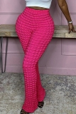 Rose Red High Waist Bubble Cloth Casual Skinny Pants