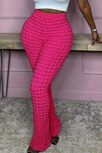 Rose Red High Waist Bubble Cloth Casual Skinny Pants