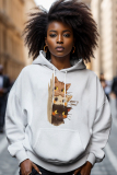 Dark Brown Graphics Print Long Sleeve Draw String Pocket Casual Fall Winter Hooded Sweatshirt