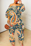 Multicolor Graphics Boho Print Off Shoulder Long Sleeve Vacation Casual Harem Leg Jumpsuits