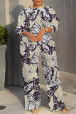 Pink Red Floral Print O Neck Long Sleeve Sweatshirt And Wide Leg Pants Casual Sportwear Two Pieces Jogger Sets