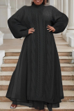 Red Cable Knit Turtleneck Balloon Sleeves Winter Long Sweater with Tulle Layered Hem Maxi Skirt Two Piece Dress Set