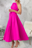 Green Sleeveless Oblique Collar Side Slit Casual Formal Office Lady Pleated Maxi Dresses