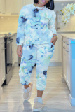 Earthy Yellow Ombre Print O Neck Long Sleeve Sweatshirt And Skinny Pants Casual Two Pieces Tracksuit Sweatpants Set