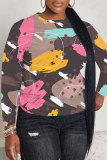White Casual Graffiti Print O Neck Long Sleeve Fall Winter Sweatshirt Tops