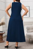 Black Sleeveless O Neck Casual Plus Size Pleated Maxi Dresses