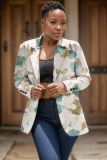 Yellow Casual Gaphics Print Cardigan Long Sleeve Turn-back Collar Plus Size Blazer Jackets