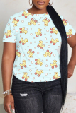Pink Cartoon Print O Neck Short Sleeve Casual Outing Oversize T-Shirts