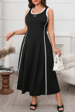 Black Sleeveless O Neck Casual Plus Size Pleated Maxi Dresses