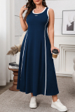 Black Sleeveless O Neck Casual Plus Size Pleated Maxi Dresses