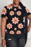 Multicolor  Floral Print O Neck Short Sleeve Casual Outing Oversize T-Shirts