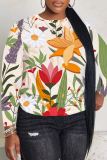 Light Apricot Floral Print O Neck Long Sleeve Fall Winter Casual Sweatshirt Tops