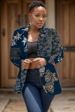 Yellow Casual Gaphics Print Cardigan Long Sleeve Turn-back Collar Plus Size Blazer Jackets