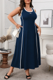 Black Sleeveless O Neck Casual Plus Size Pleated Maxi Dresses