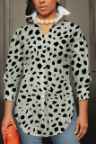 Red Graphcis Print Shirt Collar Long Sleeve Buttons Slit Casual Vacation Shirt Tops