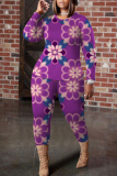 Black Orange Floral Print O Neck Long Sleeve Oversize Tops And Skinny Pants Sportwear Casual Two Pieces Sweatpant Sets
