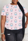 Pink Cartoon Print O Neck Short Sleeve Casual Outing Oversize T-Shirts