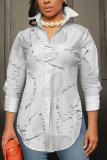Red Graphcis Print Shirt Collar Long Sleeve Buttons Slit Casual Vacation Shirt Tops