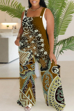 Purple Casual Floral Print Backless Sleeveless Square Neck Overall Vacation Wide Leg Jumpsuits