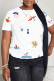 White Green Graphics Print O Neck Short Sleeve Casual Outing Oversize T-Shirts