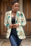 Yellow Casual Gaphics Print Cardigan Long Sleeve Turn-back Collar Plus Size Blazer Jackets